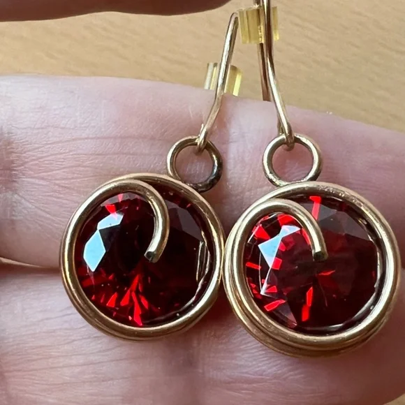 MADE IN ISRAEL VINTAGE LARGE RED ORANGE GARNET COLOR PASTE GLASS EARRINGS